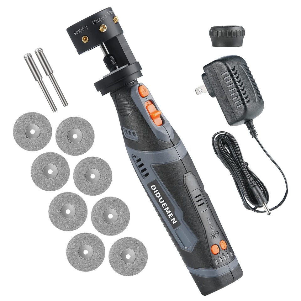 DIDUEMEN 8V tungsten sharpener showing flat grinding block for precise TIG prep