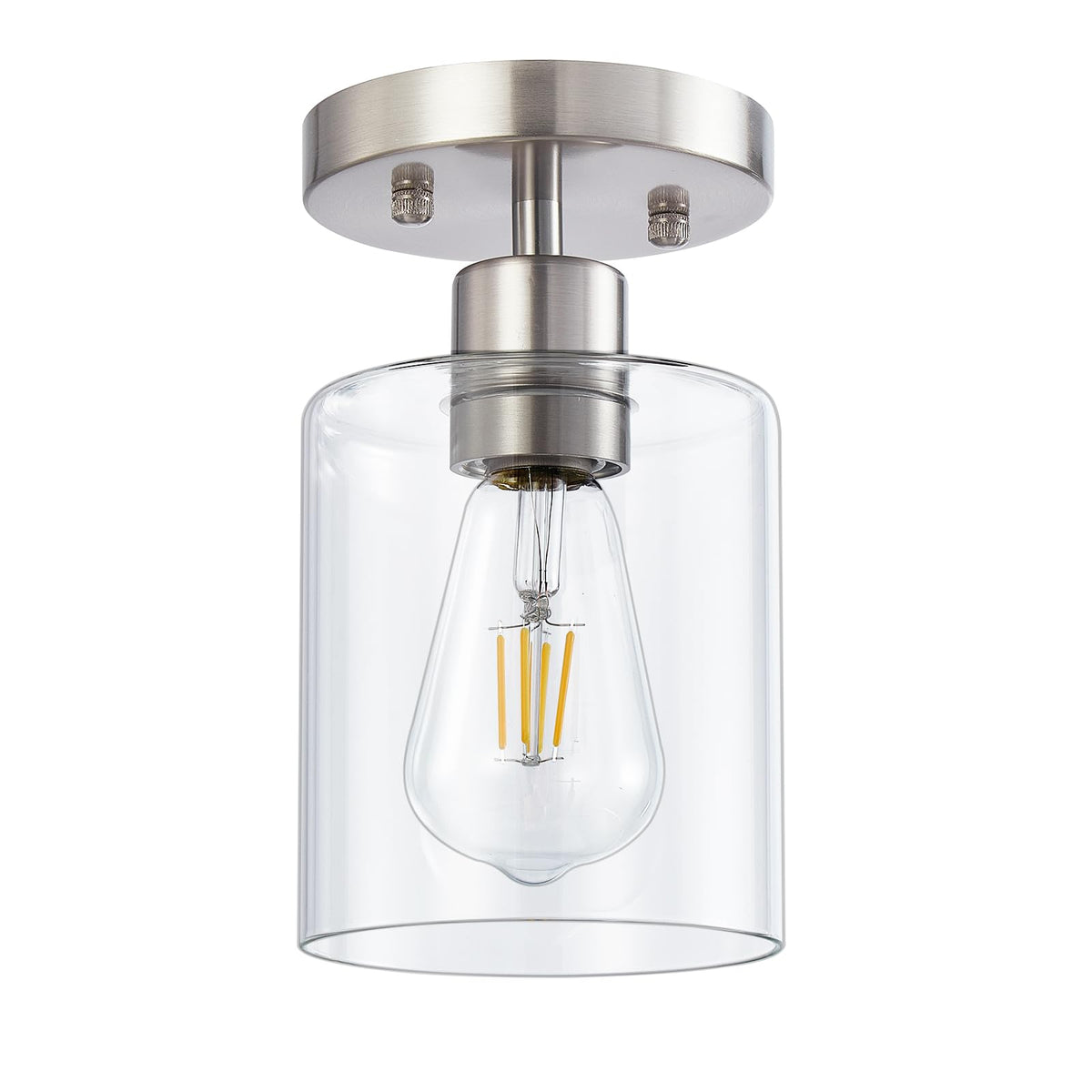 DIDUIO 1-light semi-flush mount with brushed-nickel finish and glass shade for elegant ambience