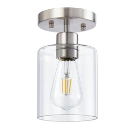 DIDUIO 1-light semi-flush mount with brushed-nickel finish and glass shade for elegant ambience