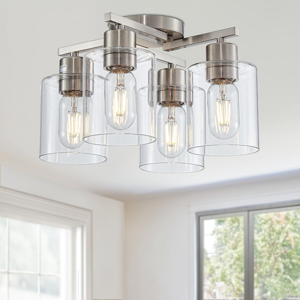 DIDUIO semi-flush mount with brushed nickel finish and clear glass shade for bright kitchen lighting.