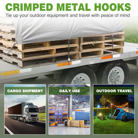 Digank cords securing tarps on a boat, truck, or trailer