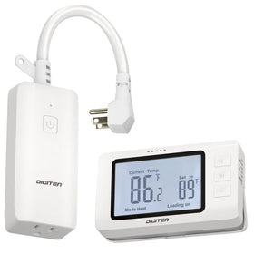 DIGITEN wireless thermostat outlet front view showing compact plug design for small spaces.
