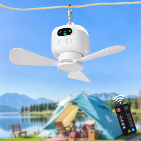 DIGLED battery-operated ceiling fan in packaging ready for portable camping.