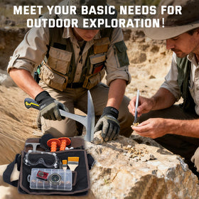 DigNew safety gear – gloves, goggles, and whistle for secure fieldwork.