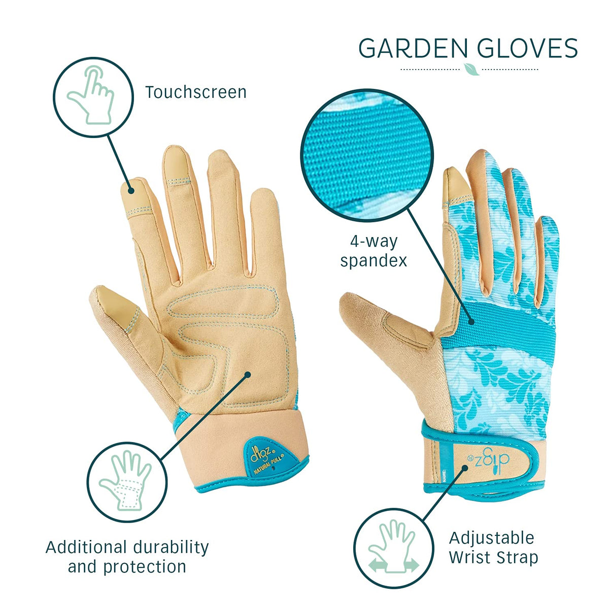 DIGZ blue leaves pattern garden gloves adding style to work tasks