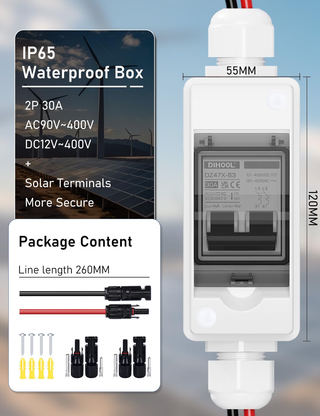 DIHOOL IP65 enclosure close-up highlighting weather resistance.