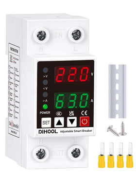 DIHOOL Smart Circuit Breaker front view on a DIN rail for easy protection