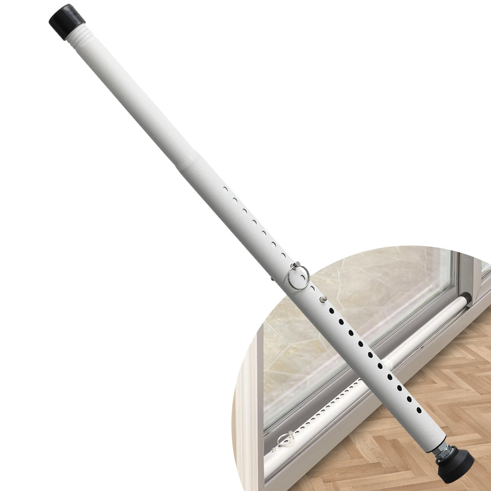 DIIG sliding door security bar with rubber tips securing a doorway