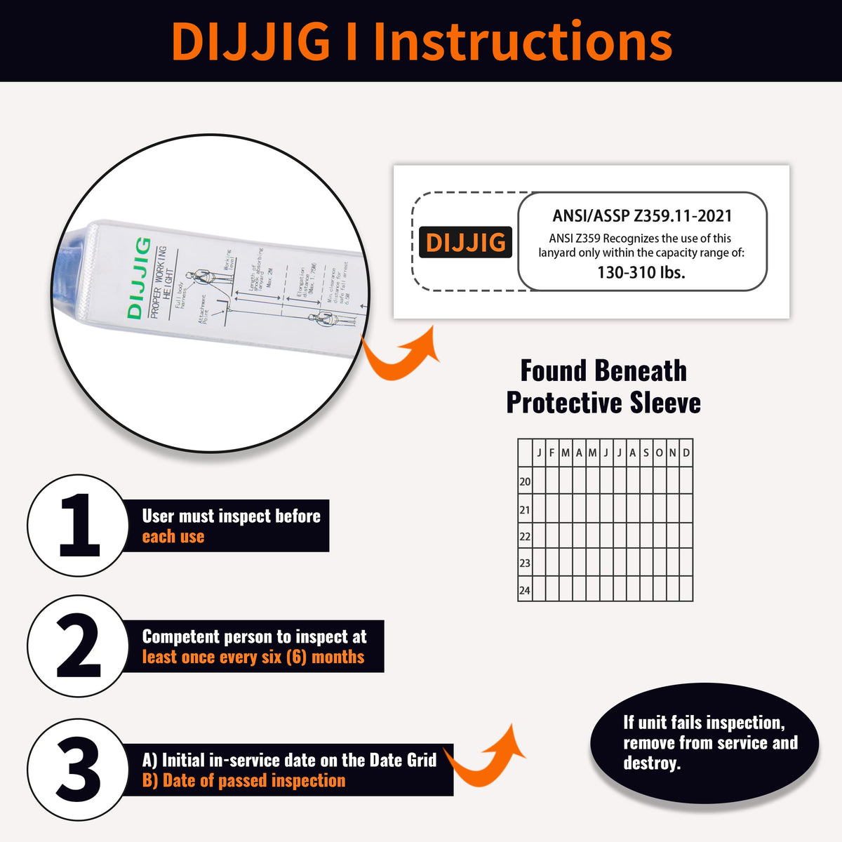 DIJJIG rope grab hook adjustable enables easy movement along the lifeline.