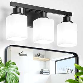 DIKAIDA 3-light vanity fixture with square frosted glass for a balanced modern look