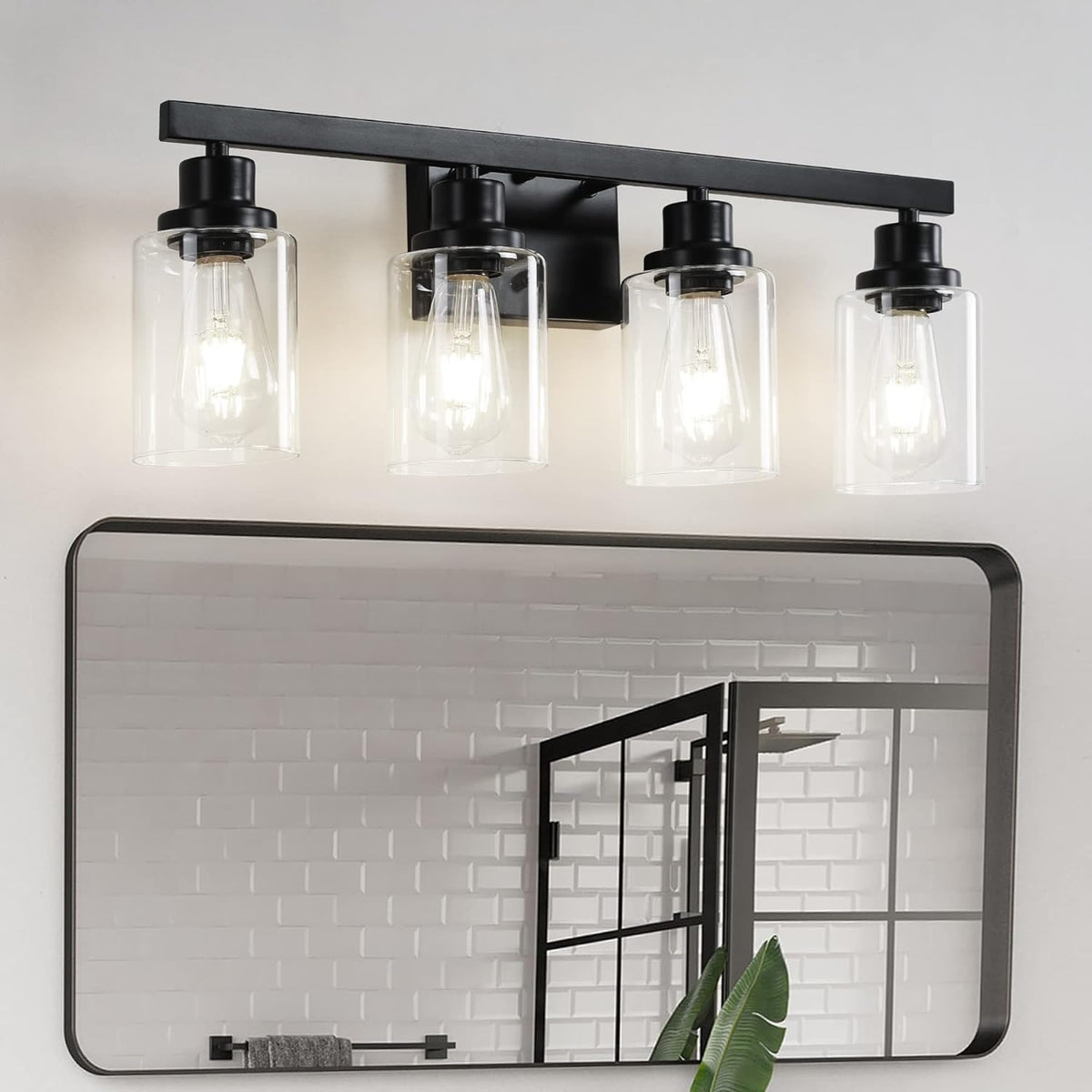 DIKAIDA 4-light vanity light in matte black with clear glass for elegant mirror illumination
