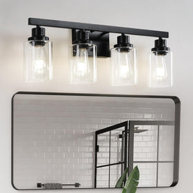 DIKAIDA 4-light vanity light in matte black with clear glass for elegant mirror illumination