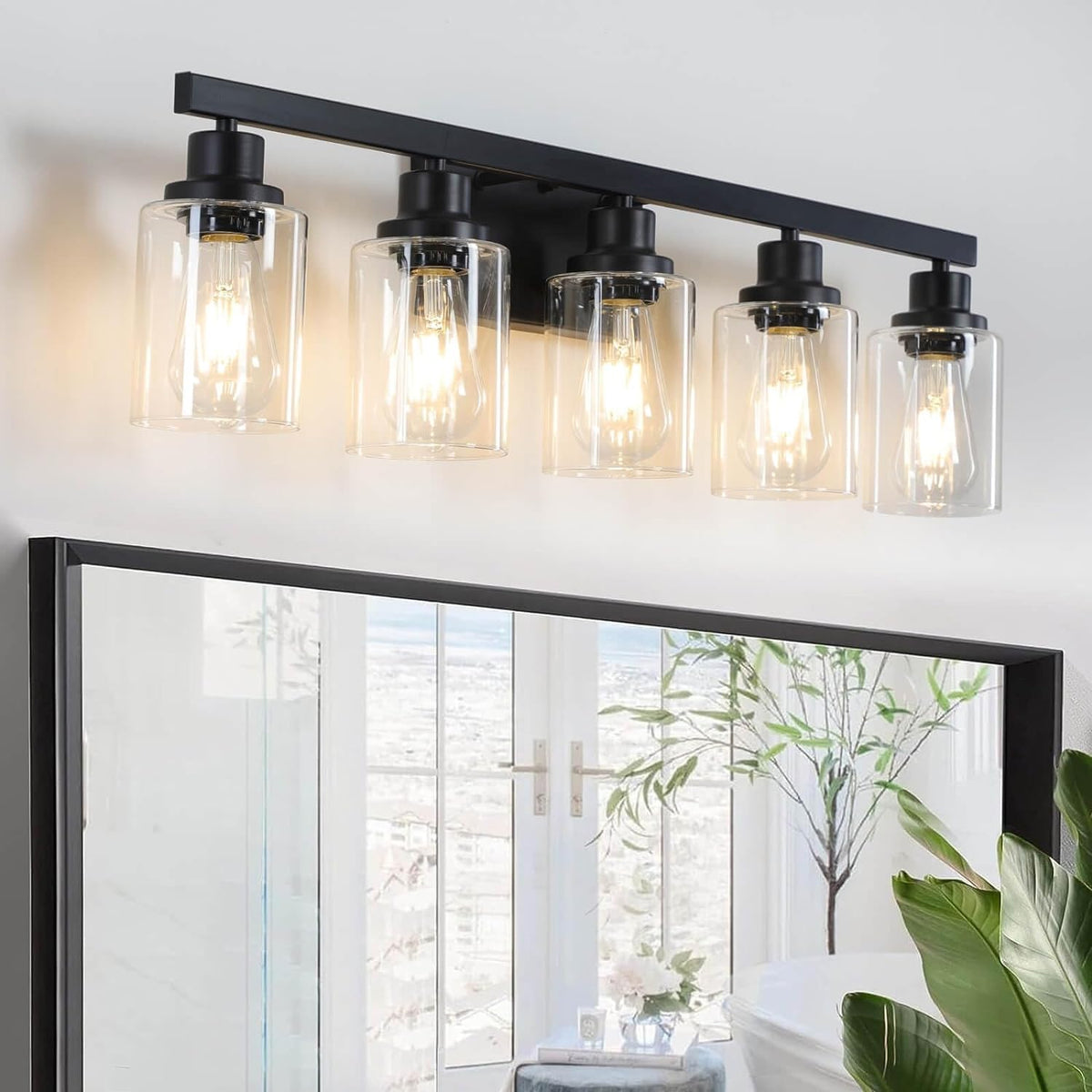 DIKAIDA 5-light black vanity light front view for modern bathroom ambiance