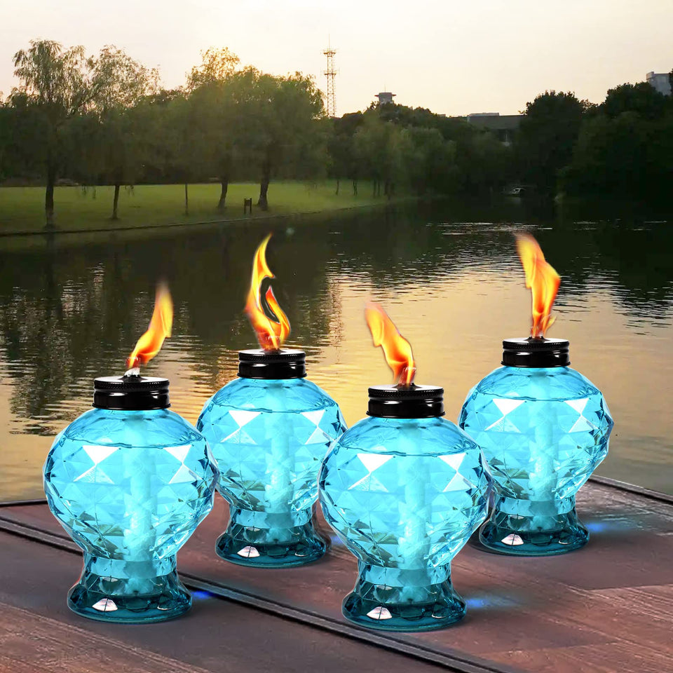 DIKAIDA glass table torch with crystal gem design for elegant outdoor lighting
