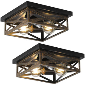 DIKAIDA rustic flush mount light with industrial cage for hallway illumination.