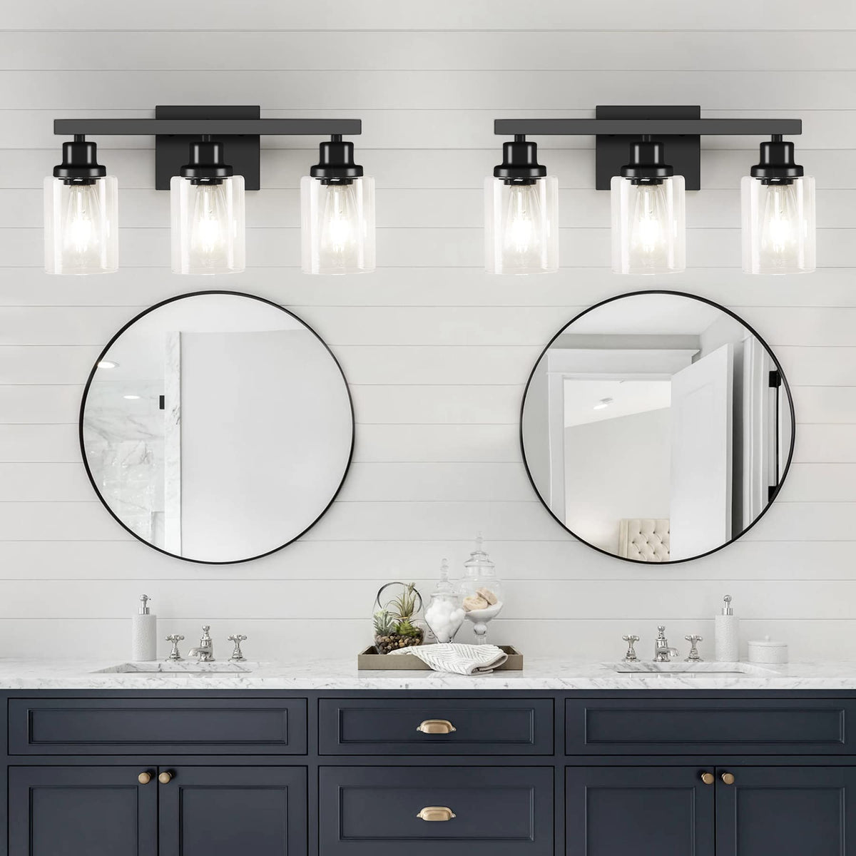 DIKAIDA vanity light mountable up or down creates flexible bathroom ambiance.