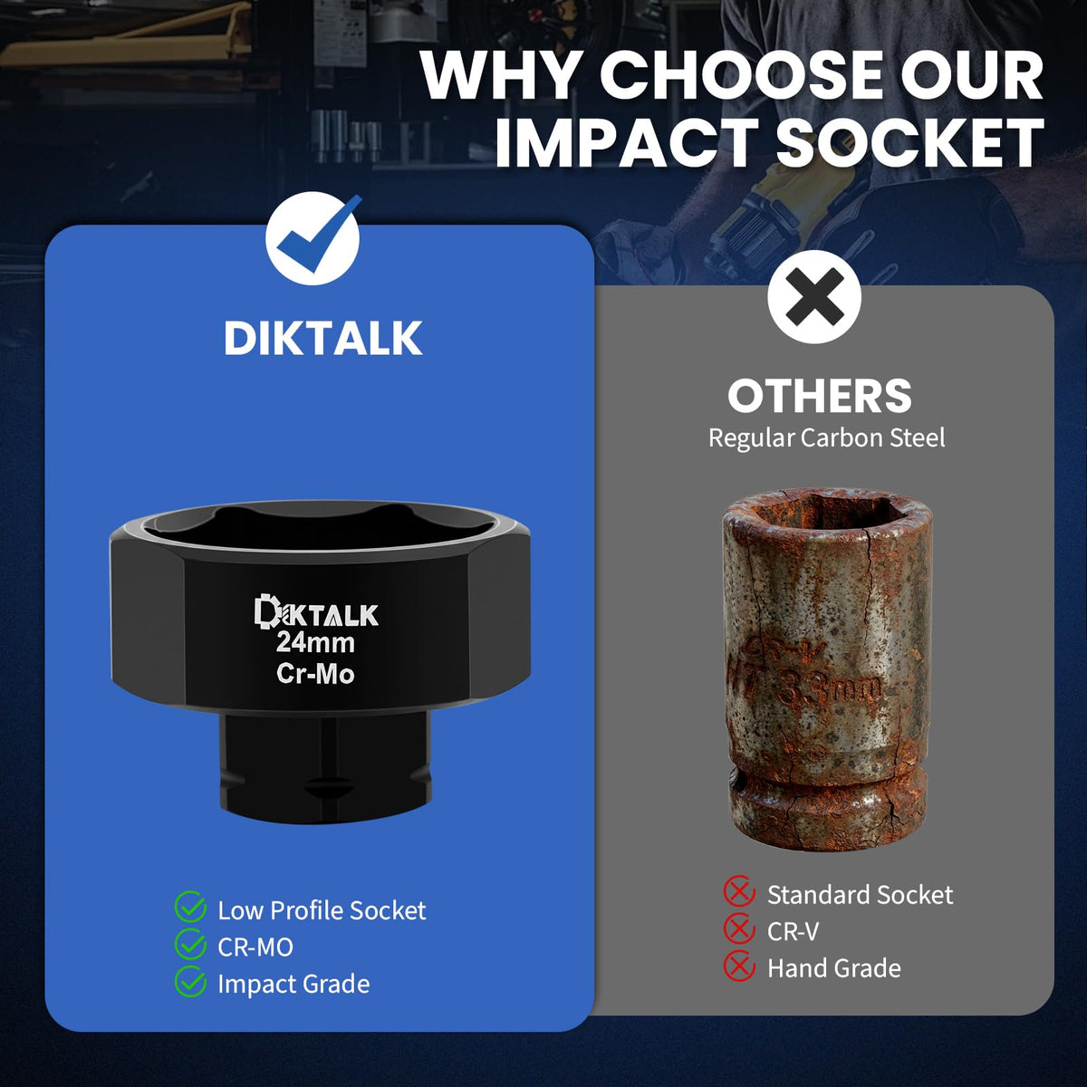 DikTalk 3/8-inch drive set compatible with ratchets and impact wrenches