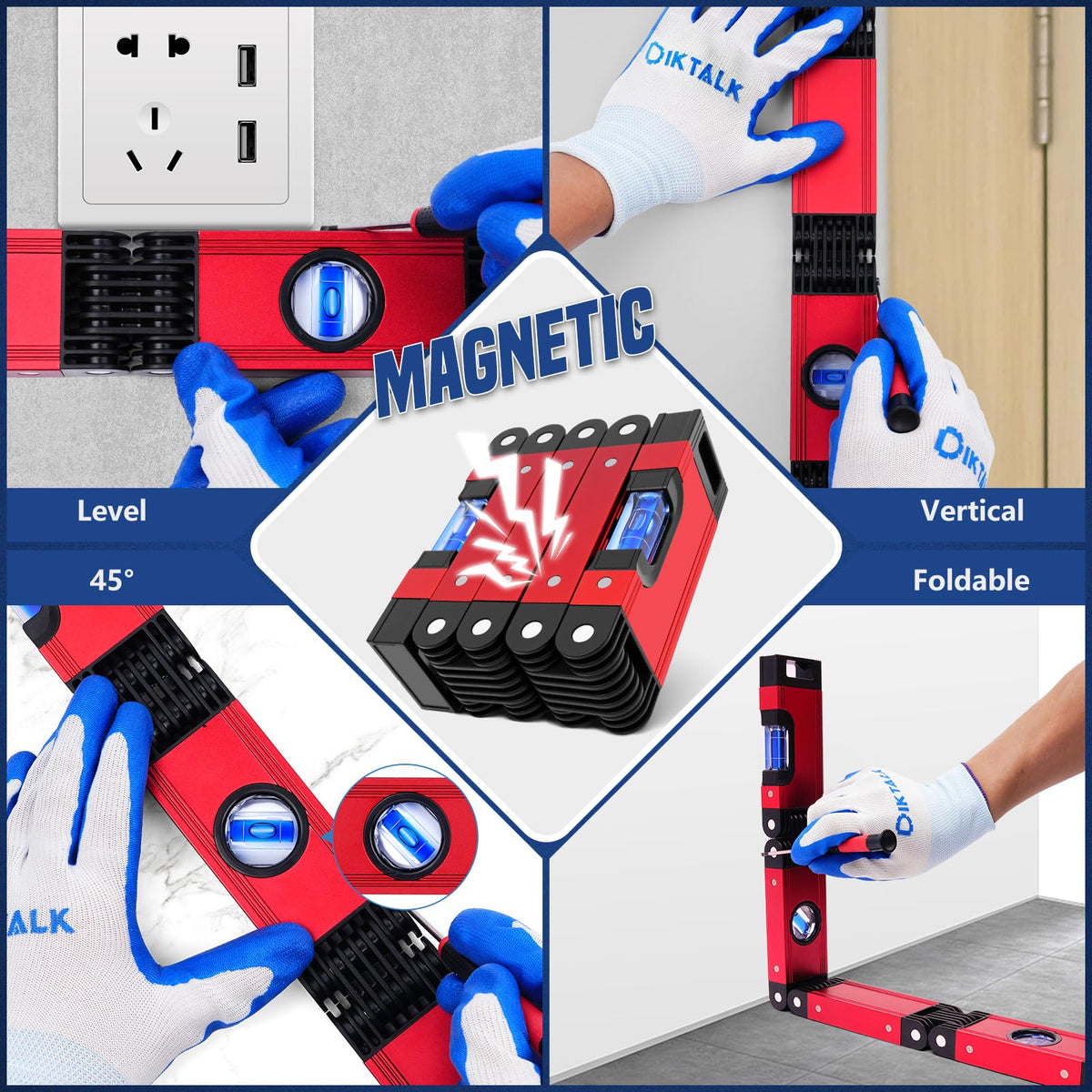 DikTalk compact level ideal for shelves, tiling, and carpentry tasks.