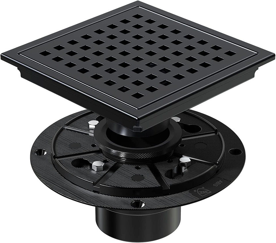 Dilvii 6-inch matte black shower drain cover for a seamless look and high flow