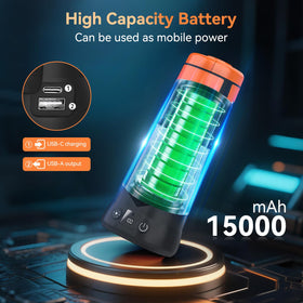 Dimgogo 15000mAh battery powers long outdoor sessions with portable lighting.