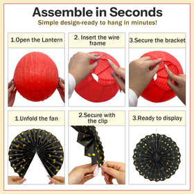 Dimhut 10-inch red-black-gold honeycomb balls create dimensional focal points
