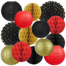 Dimhut 14-piece red black gold decor set with fans and balls for upscale events