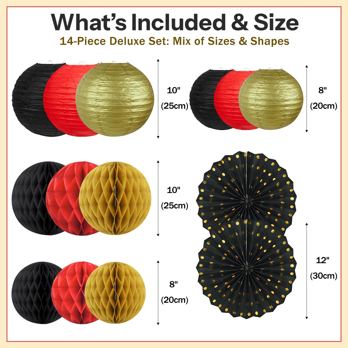 Dimhut 8-inch red-black-gold paper lanterns add warm ambience