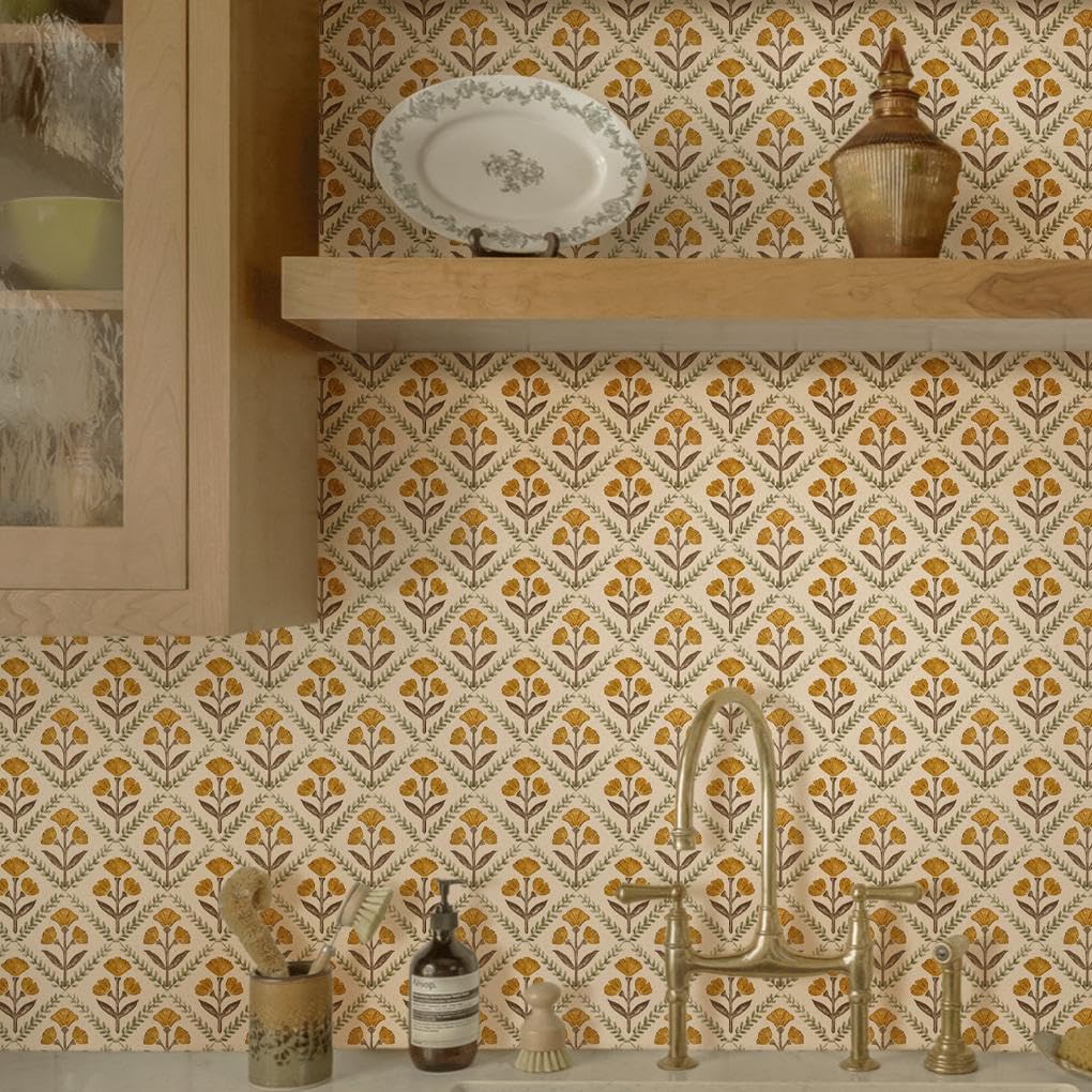 Dimoon floral wallpaper with yellow flowers for cottage charm and easy DIY.