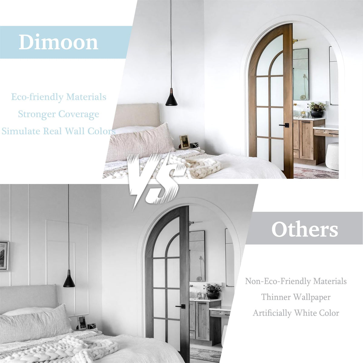 Dimoon white embossed vinyl adapts to countertops and walls.