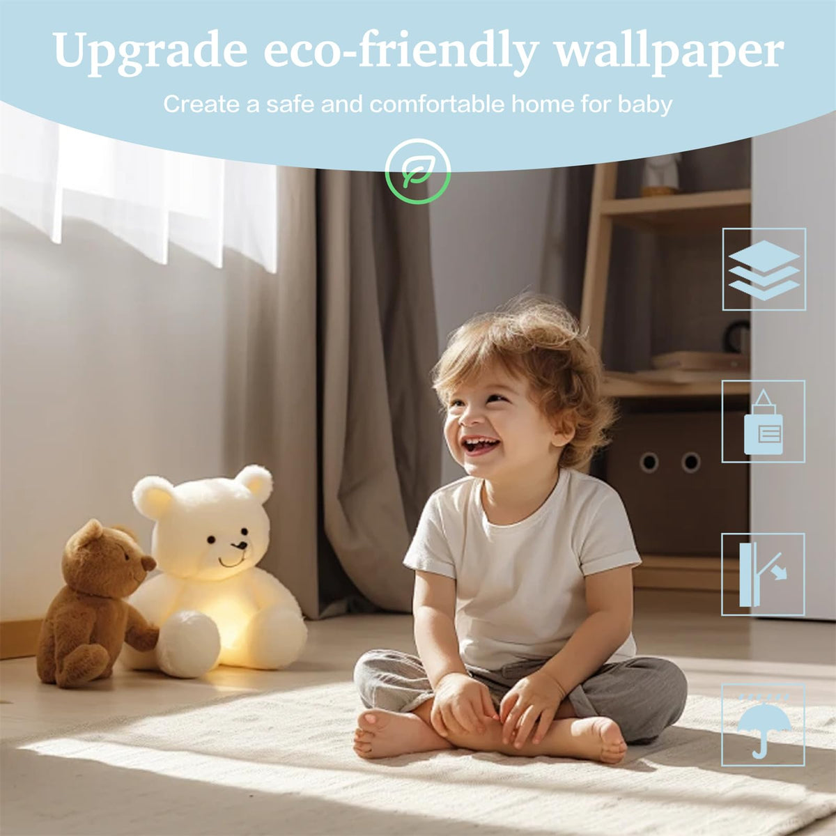 Dimoon white wallpaper on a living room wall demonstrates easy redecoration without mess.