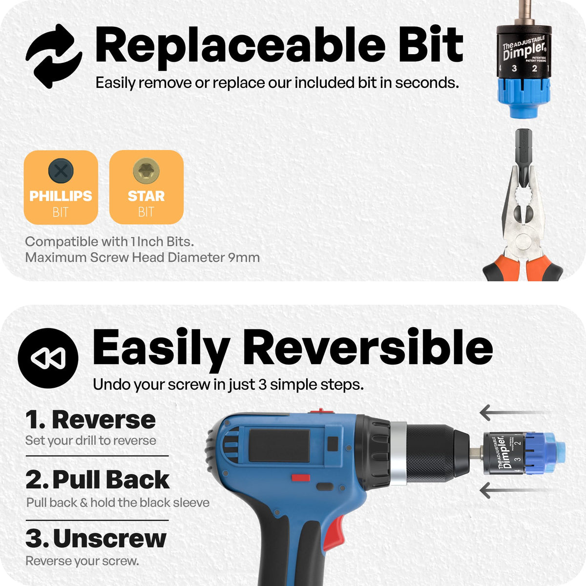 DIMPLER magnetic screw holder keeping fasteners secure during installation