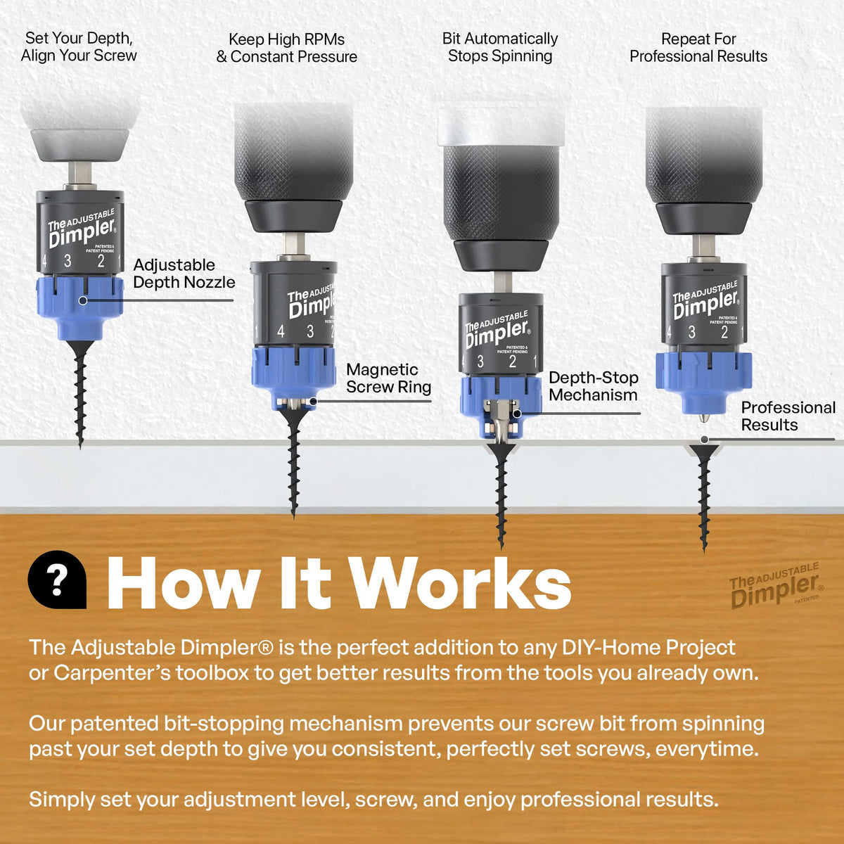 DIMPLER replaceable drywall bit enabling efficient drywall screw work