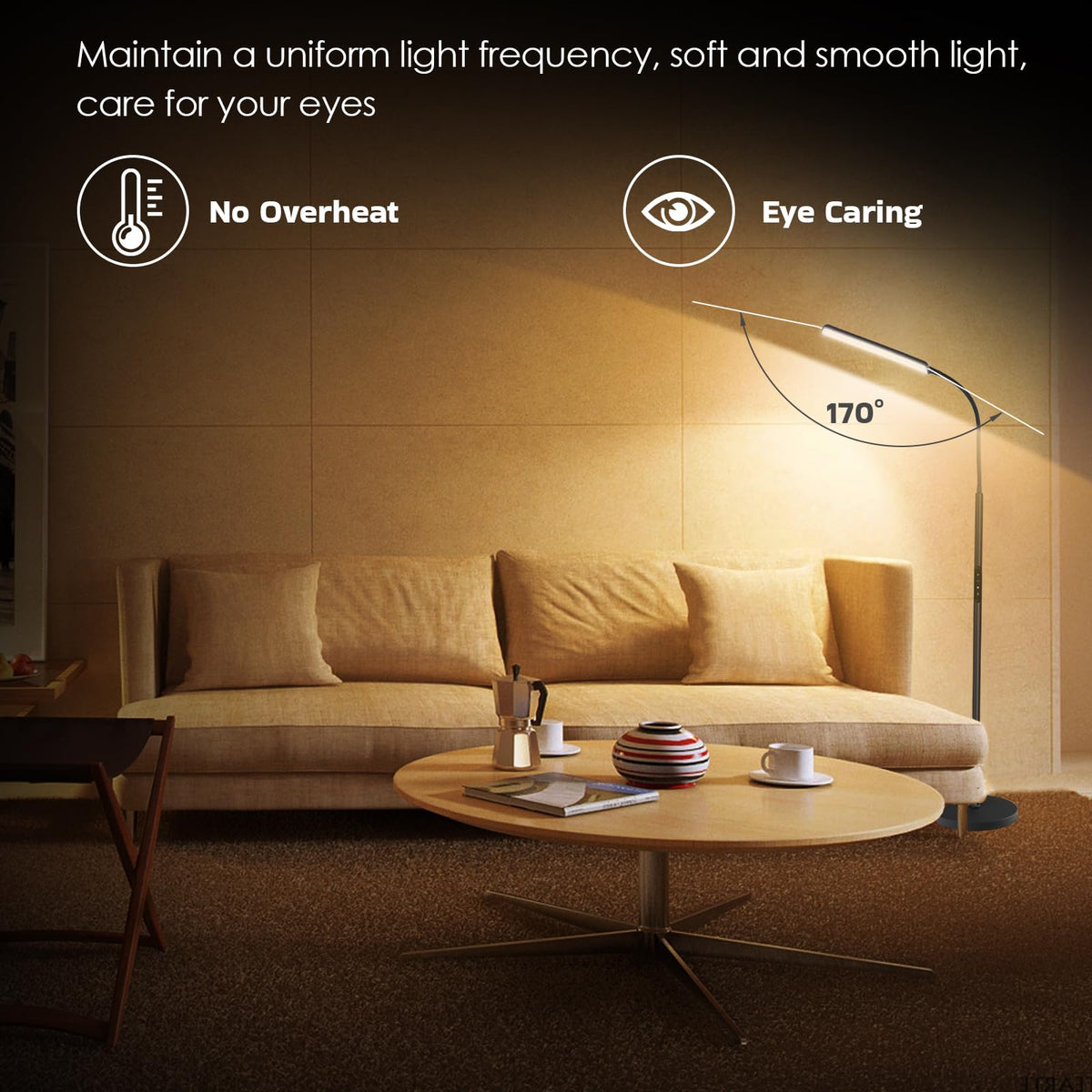 Dimunt floor lamp includes 1-hour timer for safe, effortless routines.