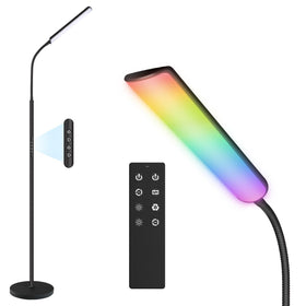 Dimunt LED Floor Lamp with arc lighting for broad, inviting room illumination.