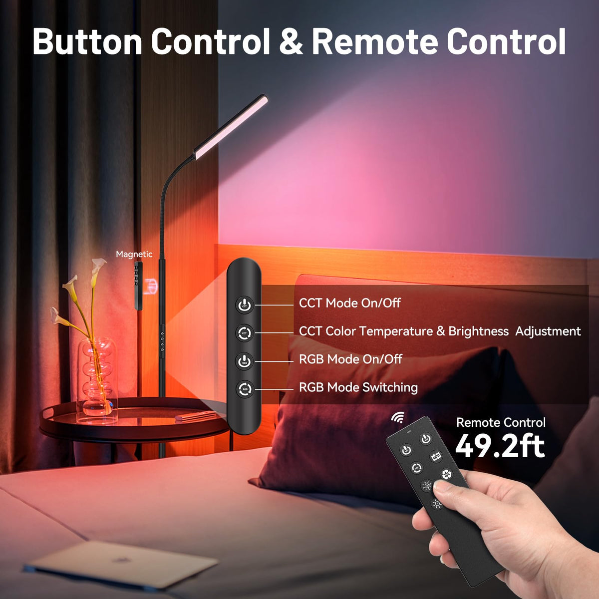 Dimunt LED Floor Lamp remote control for convenient operation from the sofa.