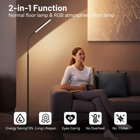 Dimunt LED Floor Lamp in RGB mode for customizable ambiance.