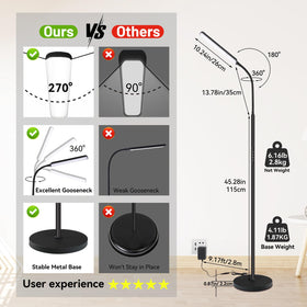 Dimunt LED Floor Lamp 350-degree rotatable gooseneck for precise lighting.
