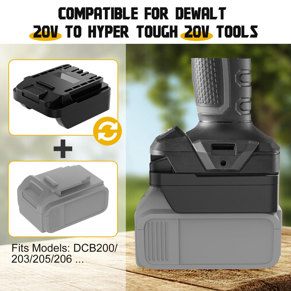 Dinftin adapter-dcb200-compatibility enables seamless dewalt-to-hyper-tough tool pairing