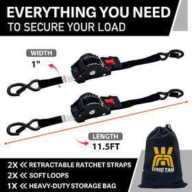 Dingtan 1-inch webbing retractable ratchet strap for versatile tie-downs.