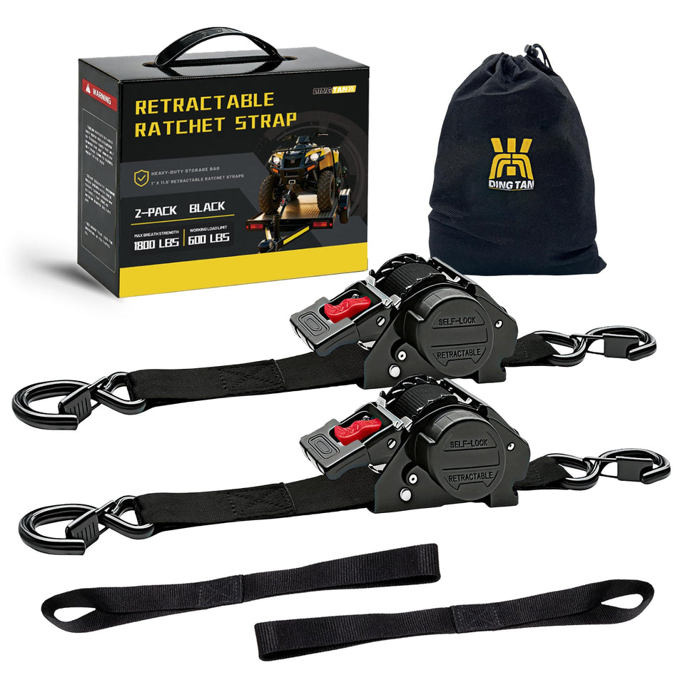 Dingtan retractable ratchet strap 2-pack ready for quick, tangle-free securing.
