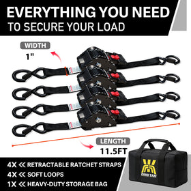 Dingtan retractable ratchet strap 4-pack hardware close-up with rust-resistant hooks