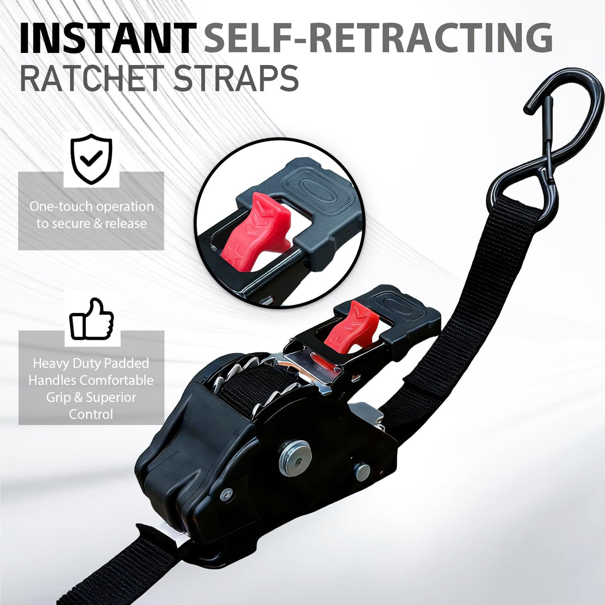 Dingtan retractable ratchet strap 4-pack securing luggage on a trailer for travel