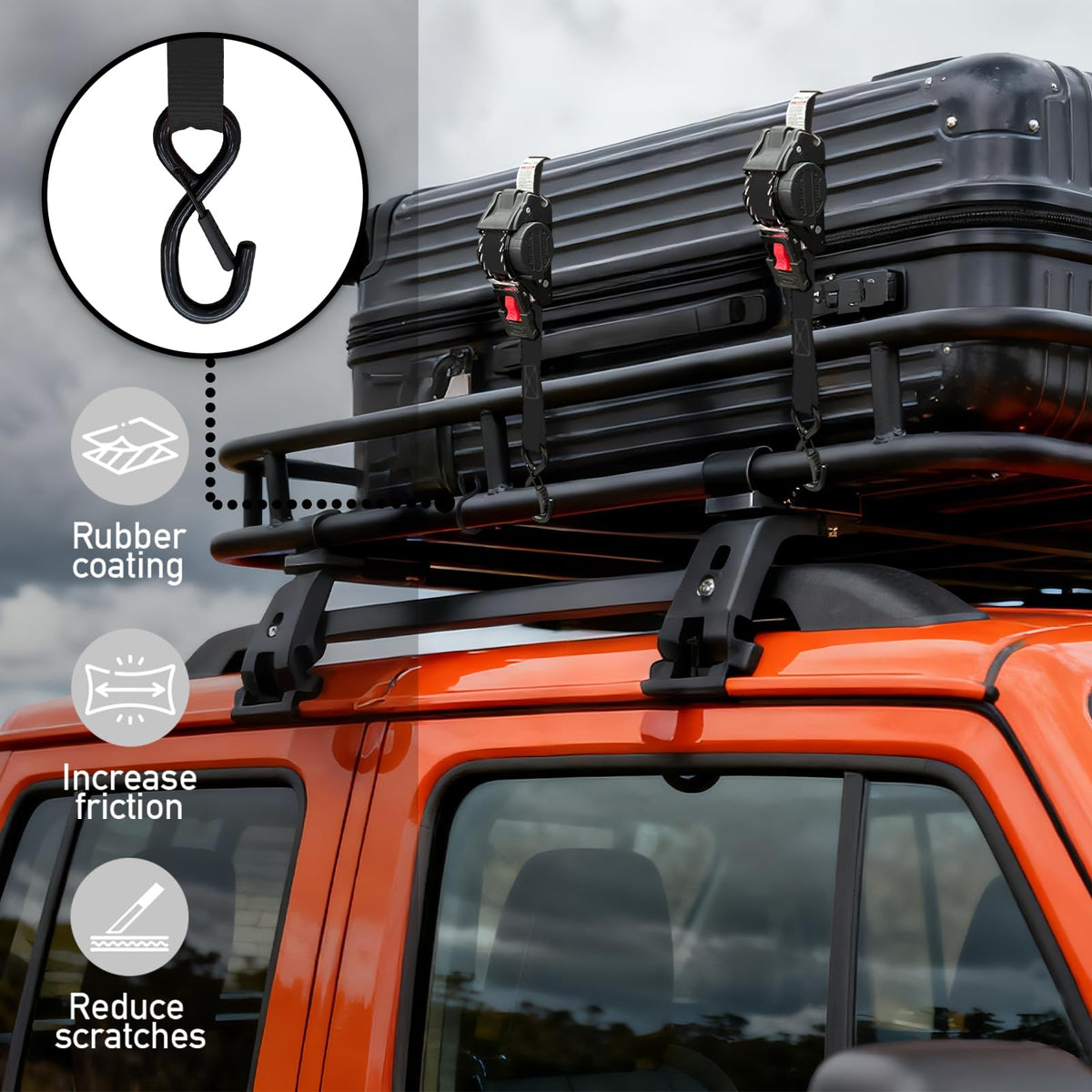 Dingtan retractable ratchet strap 4-pack packaging and quick-start instructions