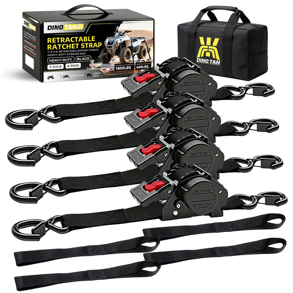 Dingtan retractable ratchet strap 4-pack close-up of durable webbing for secure cargo