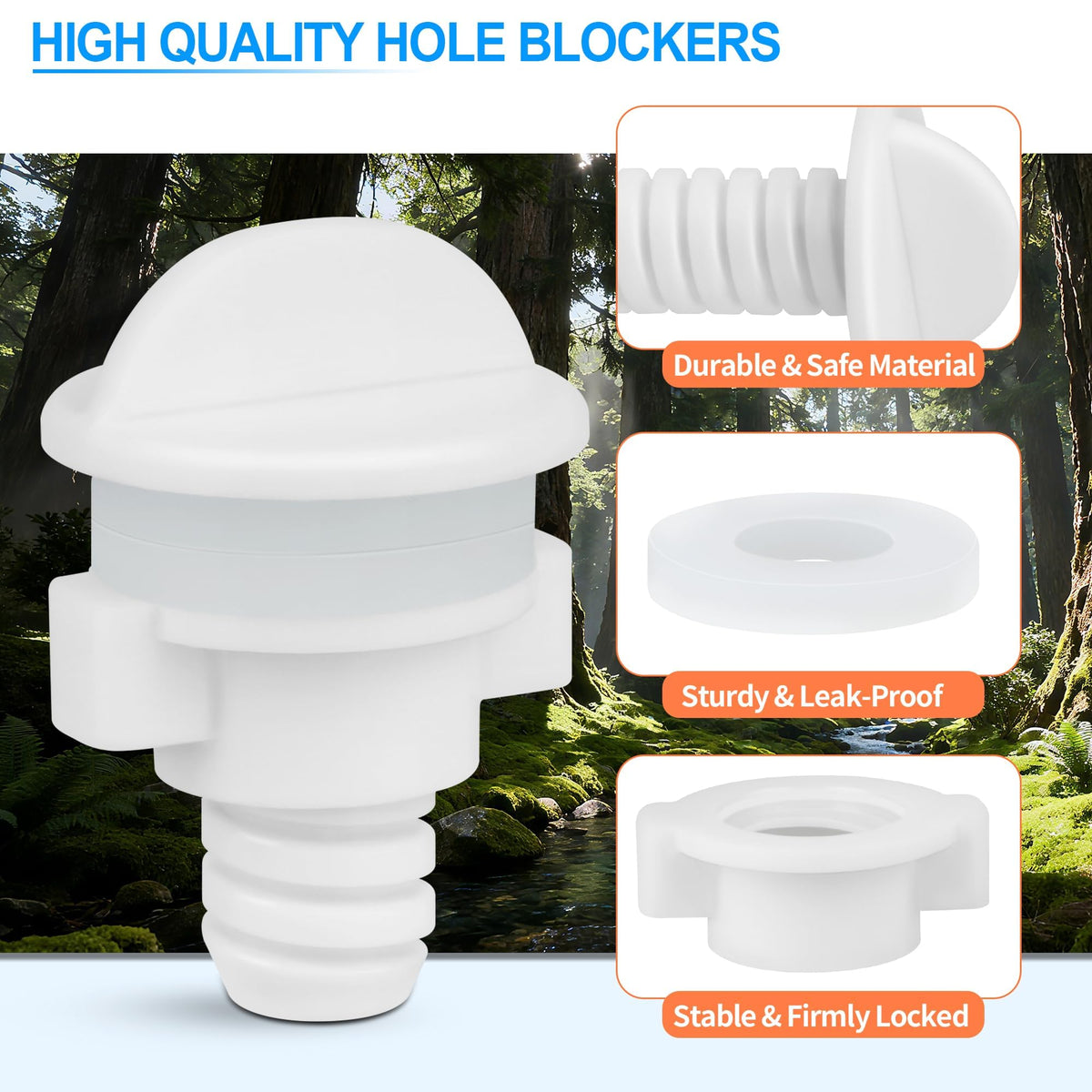 Leak-proof Dinlon plugs seal unused ports to prevent leaks.