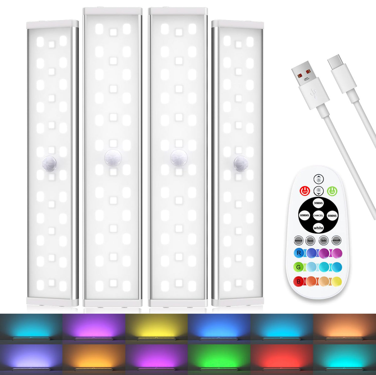 Diomart four-pack under-cabinet lights, packaging for quick setup