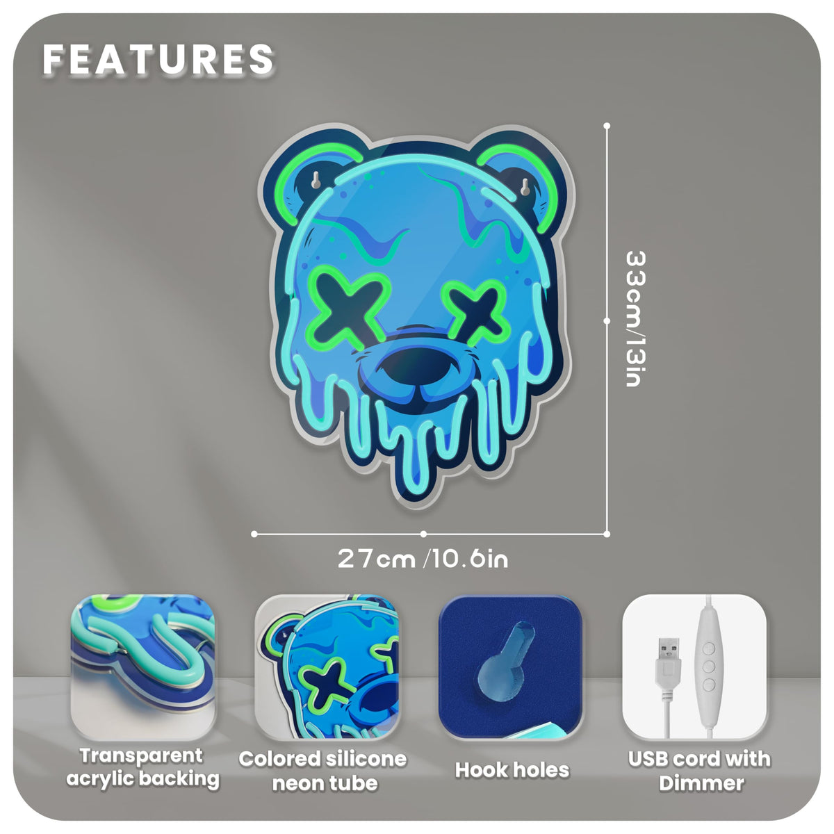 Adjustable brightness on the Ice Bear Neon Sign for customizable ambience