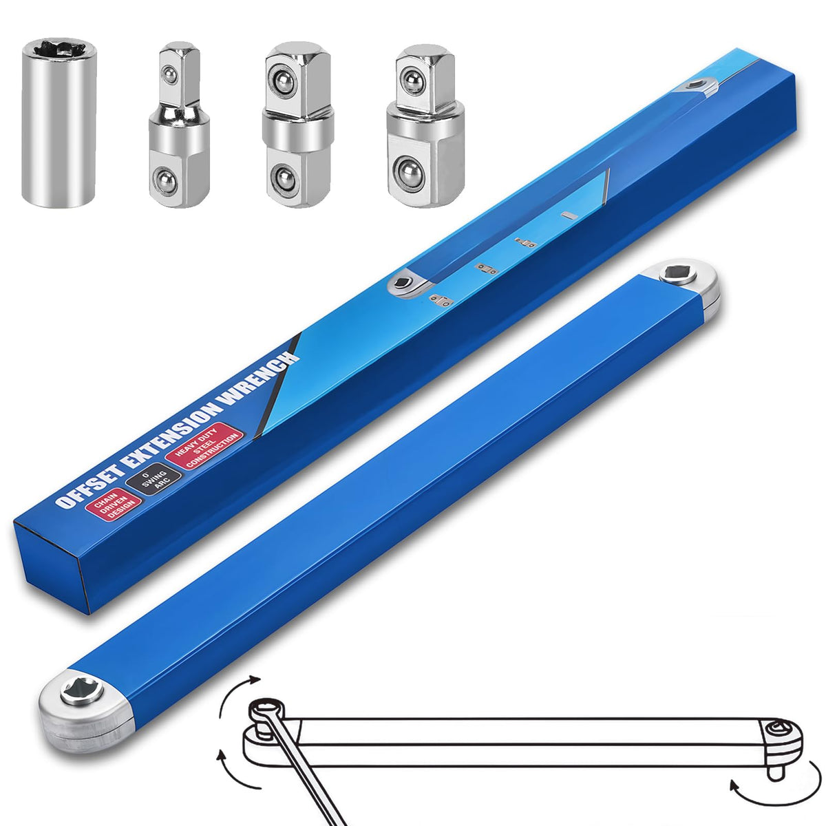 Dirciky offset extension wrench 15inch blue reaches tight bolts in confined spaces.