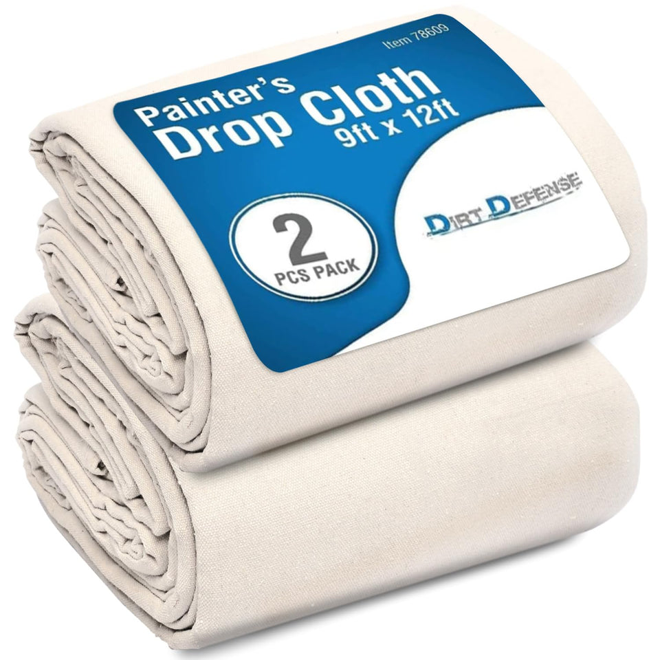 DIRT DEFENSE canvas drop cloth 9x12 front view for rugged painting protection.