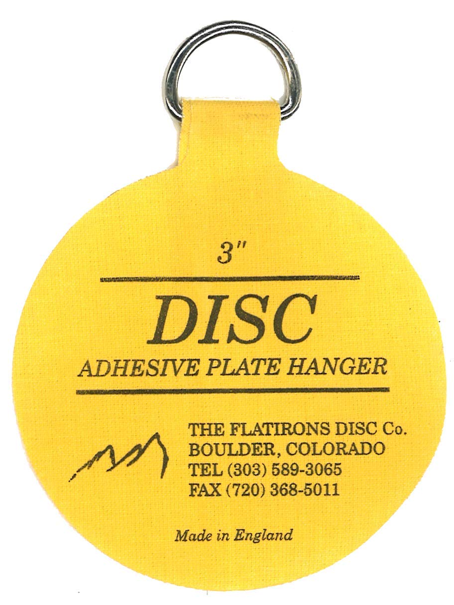 Disc Flatirons 4-inch adhesive hanger supporting a larger plate with a flush mount.